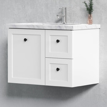 Whitby 750mm Matte White Wall Hung Single Vanity with 50mm Stone Countertop